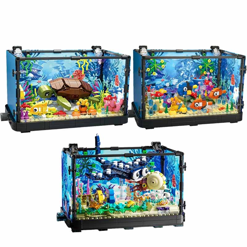 Marine Aquarium Tanks - Aquarium-Baustein-Set mit Licht, Aquarium, Meeresschildkröte, Baustein-Spielzeug