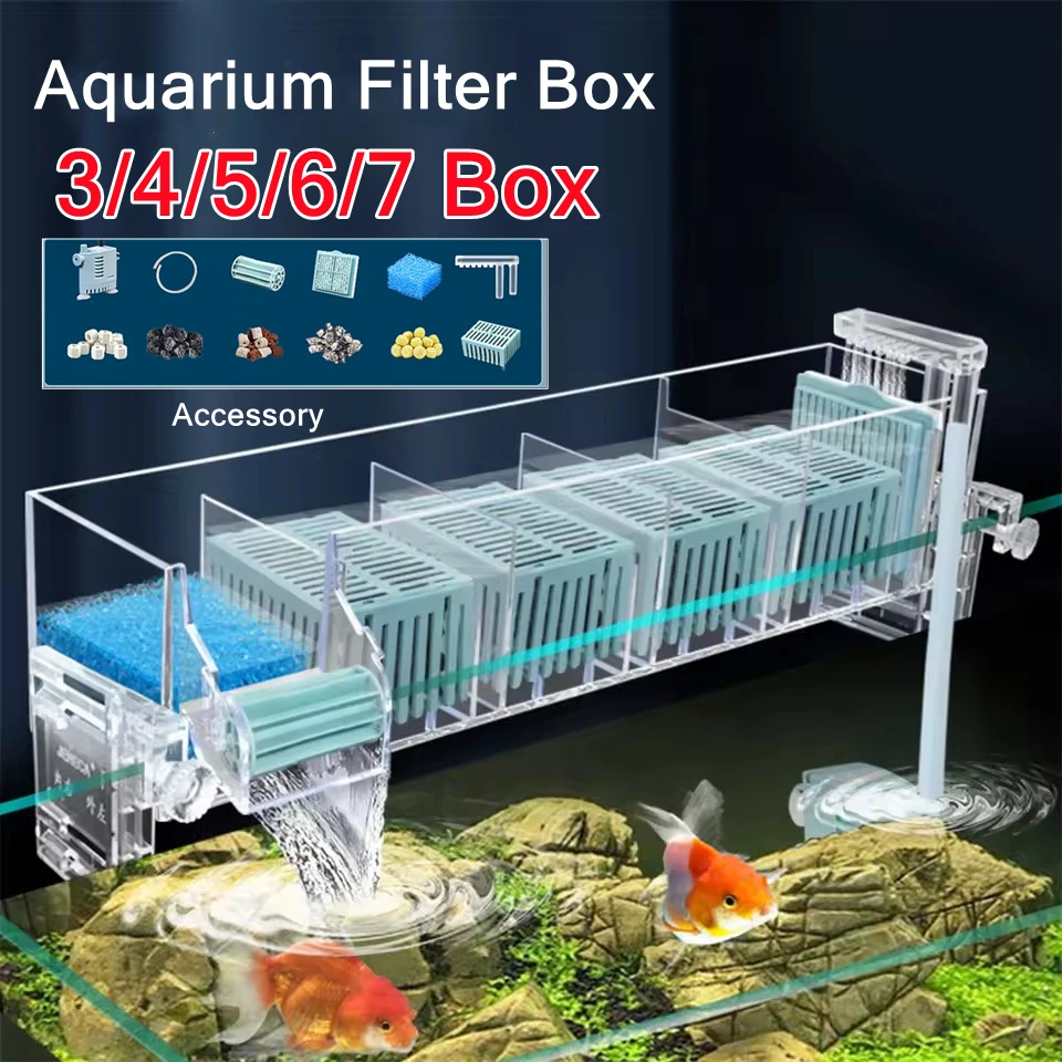 Marine Aquarium Overflow Box - 220 V Aquarium Wand-Wasserfall-Filterrolle, zirkulierende Sauerstoffgeneration,